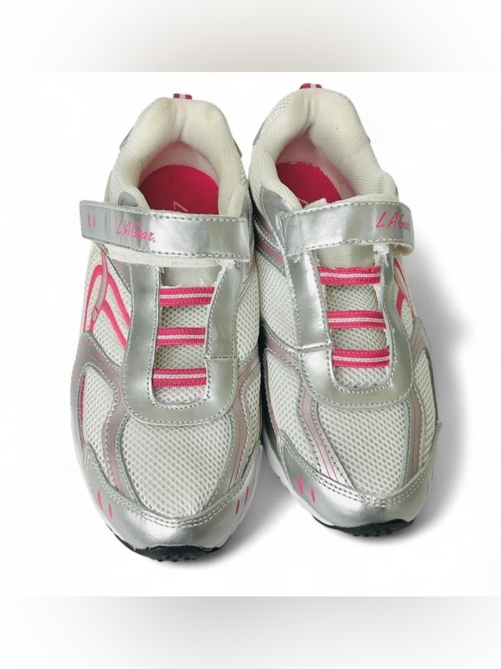 L.A. Gear Silver and Pink Kids Sneakers with Hook-and-Loop Strap